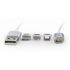 Кабель Cablexpert USB - Lightning + micro USB + USB Type-C (M/M), 1 м, серебристый (CC-USB2-AMLM31-1M)