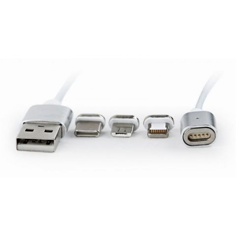 Кабель Cablexpert USB - Lightning + micro USB + USB Type-C (M/M), 1 м, серебристый (CC-USB2-AMLM31-1M)
