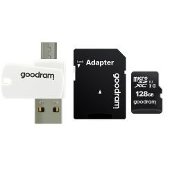 Карта памяти MicroSDXC 128GB UHS-I Class 10 Goodram + SD-adapter + OTG Card reader (M1A4-1280R12)