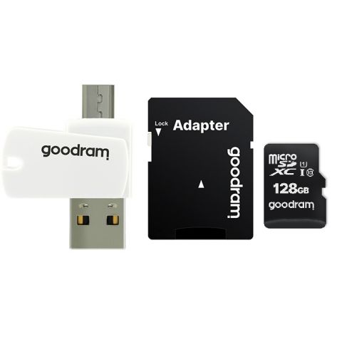 Карта памяти MicroSDXC 128GB UHS-I Class 10 Goodram + SD-adapter + OTG Card reader (M1A4-1280R12)