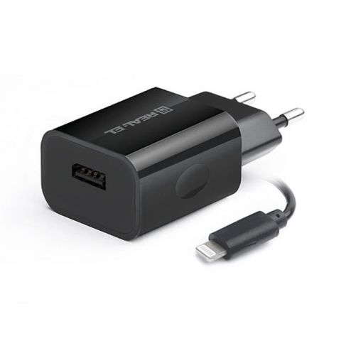 Сетевое зарядное устройство REAL-EL CH-217 (2USB, 2.1A) Black + кабель Lightning