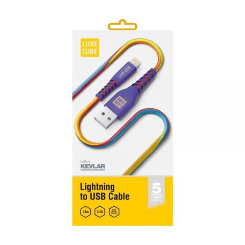 Кабель Luxe Cube Kevlar USB - Lightning (M/M), 1.2 м, радужный (8886668686341)