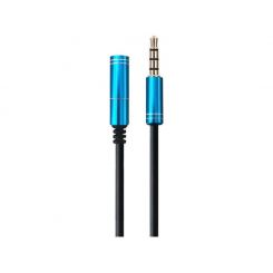 Кабель Maxxter 3.5 мм - 3.5 мм (M/F), 1 м, чорний/синій (A-3434-1m) пакет Кабель Maxxter 3.5 мм - 3.5 мм (M/F), 1 м, чорний/синій (A-3434-1m) пакет