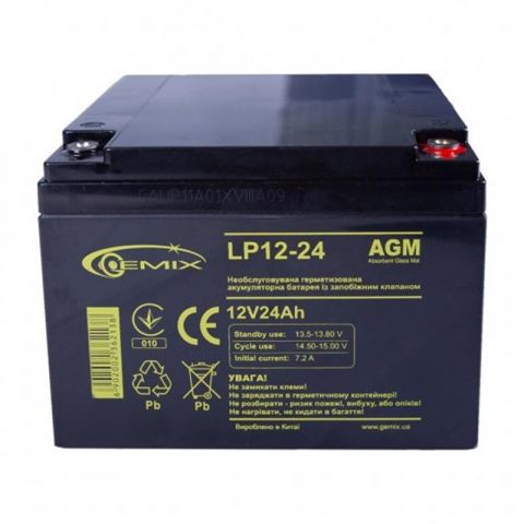 Аккумулятор Gemix 12V 24AH (LP12-24), Black, AGM