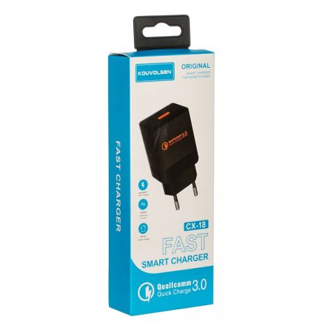 Зарядное устройство Atcom CX-18 (1USB, 3А) QC3.0 Black (20303)