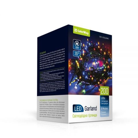 Светодиодная гирлянда ColorWay (CW-G-200L20VMC) 200LED, 20м, 8 функций, разноцветная, 220V