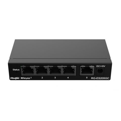 Коммутатор Ruijie Reyee RG-ES205GC (4xGE, 1xGE Uplink, CCTV, Cloud Managed, L2, настольный, бесшумный, металл)