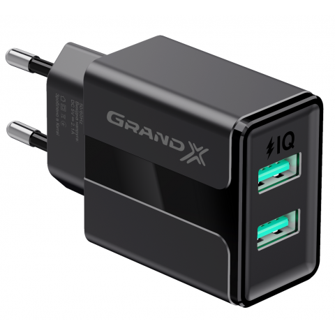 Сетевое зарядное устройство Grand-X CH-15B (2xUSB 2.4A) Black 