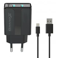 Сетевое зарядное устройство Grand-X (1хUSB 2.4A) Black (CH15LTB) + кабель Lightning