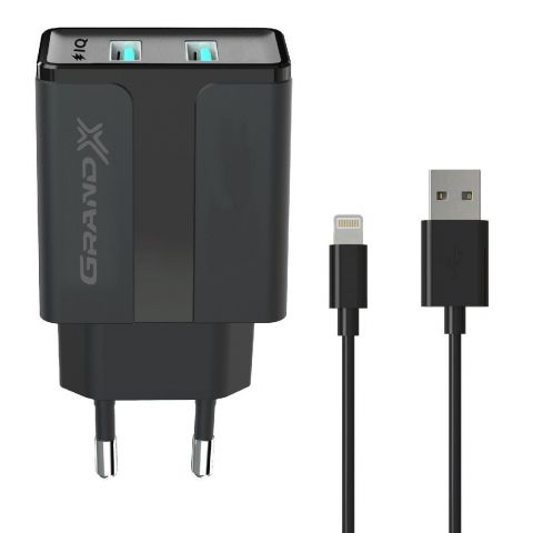 Сетевое зарядное устройство Grand-X (1хUSB 2.4A) Black (CH15LTB) + кабель Lightning