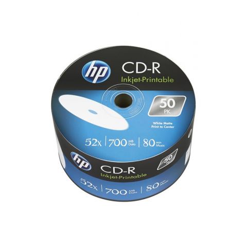 Диски CD-R HP (69301 /CRE00070WIP-33) 700MB 52x IJ Print, без шпинделя, 50 шт