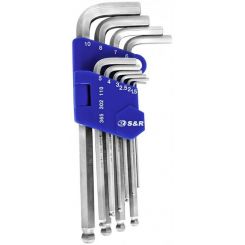 Набор ключей шестигранных S&R Cr-V удлиненных с шарниром 1.5-10 мм 10 шт (365302110)