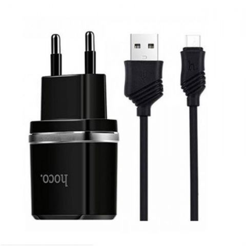 Зарядное устройство Hoco C12 Smart (2USB, 2.4А) Black (6957531064114) + кабель MicroUSB