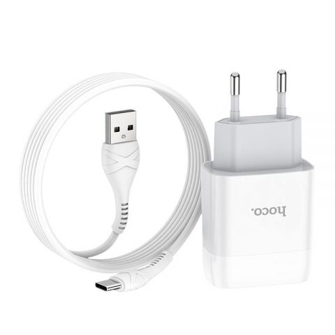 Зарядное устройство Hoco C73A Glorious (2USB, 2.4А) White (6931474713070) + кабель Type-C