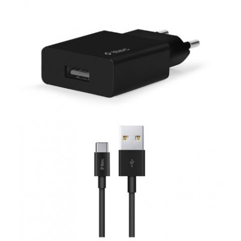 Сетевое зарядное устройство Ttec SmartCharger USB 2.1А Black (2SCS20CS) + кабель USB Type-C