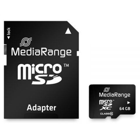Карта памяти MicroSDHC  64GB Class 10 MediaRange R60/W15MB/s + SD-adapter (MR955)