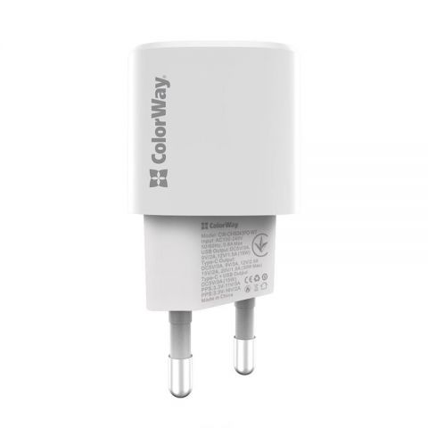 Сетевое зарядное устройство ColorWay GaN PD Port USB PPS (Type-C PD + USB QC3.0) (33W) White (CW-CHS043PD-WT)