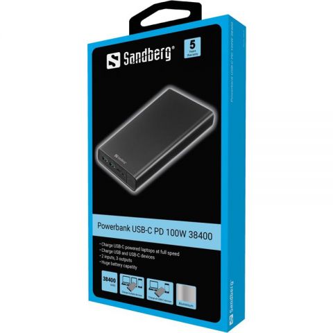 Универсальная мобильная батарея Sandberg Powerbank 38400mAh USB-C PD 100W Black (420-63) Универсальная мобильная батарея Sandberg Powerbank 38400mAh USB-C PD 100W Black (420-63)