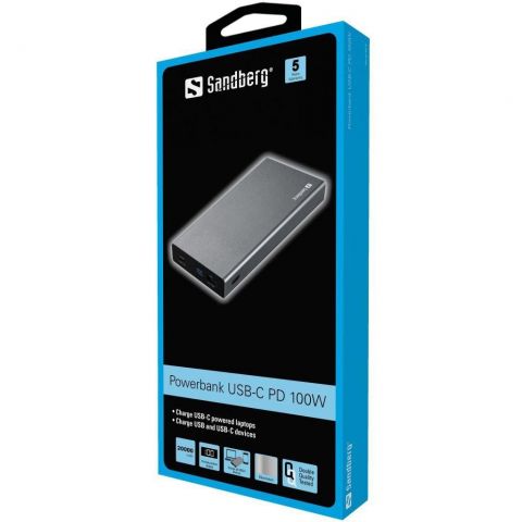 Универсальная мобильная батарея Sandberg Powerbank 20000mAh PD 100W Silver (420-52) Универсальная мобильная батарея Sandberg Powerbank 20000mAh PD 100W Silver (420-52)