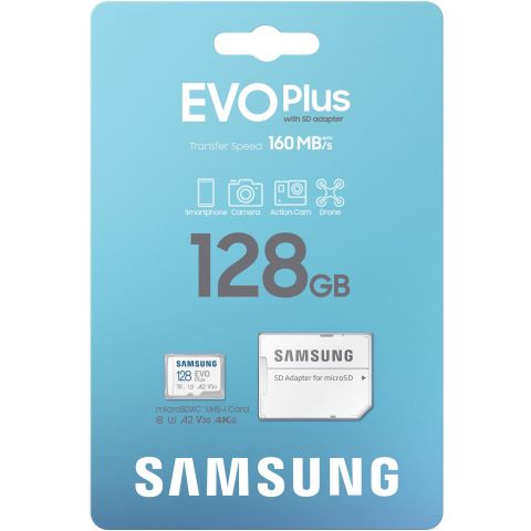 Карта памяти MicroSDXC  128GB UHS-I/U3 Class 10 Samsung Evo Plus R160MB/s + SD-адаптер (MB-MC128SA/EU)