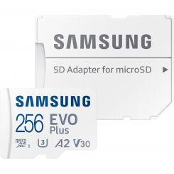 Карта памяти MicroSDXC  256GB UHS-I U3 V30 A2 Samsung Evo Plus + SD-адаптер (MB-MC256SA/EU)