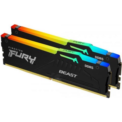 Модуль пам`яті DDR5 2x32GB/5200 Kingston Fury Beast RGB Black (KF552C40BBAK2-64)
