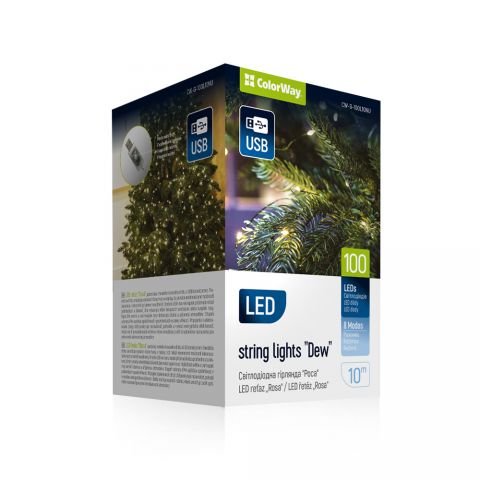 Светодиодная гирлянда ColorWay (CW-G-100L10NU) 100LED, 10м, 8 функций, теплый цвет USB