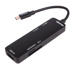 Концентратор USB Type C Maxxter USB3.0, 2хUSB2.0, SD, Micro SD Black (HU3C-3PTF-01)