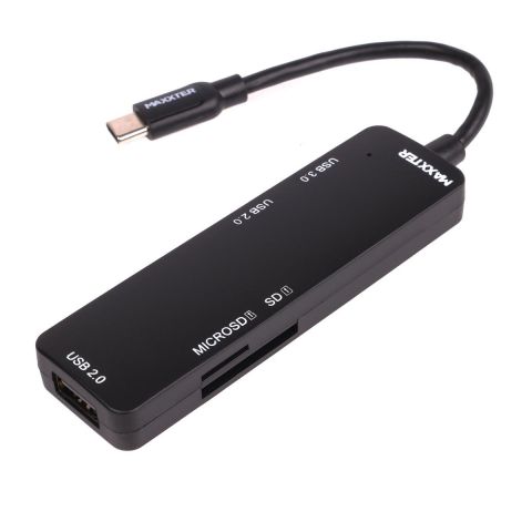 Концентратор USB Type C Maxxter USB3.0, 2хUSB2.0, SD, Micro SD Black (HU3C-3PTF-01) Концентратор USB Type C Maxxter USB3.0, 2хUSB2.0, SD, Micro SD Black (HU3C-3PTF-01)