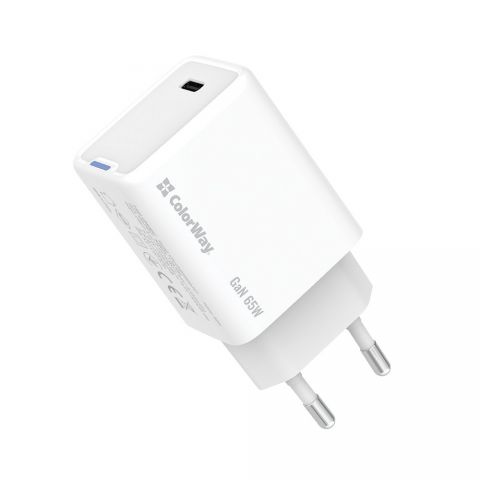 Сетевое зарядное устройство ColorWay GaN Mini 65W PD Port PPS USB-C White (CW-CHS049PD-WT)