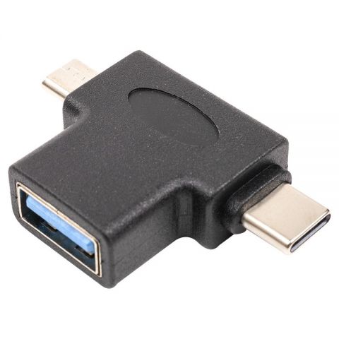 Переходник PowerPlant USB Type-C/microUSB - USB (M/F) Black (CA913121)