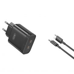 Сетевое зарядное устройство XO L105 (2USB-С, 3А) PD Black (L105-CC.black)