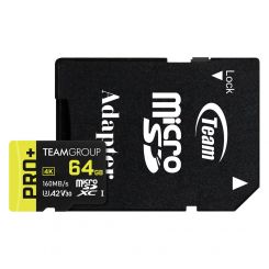Карта памяти MicroSDXC  64GB UHS-I/U3 Class 10 Team Pro+ R160/W55MB/s + SD-адаптер (TPPMSDX64GIA2V3003)