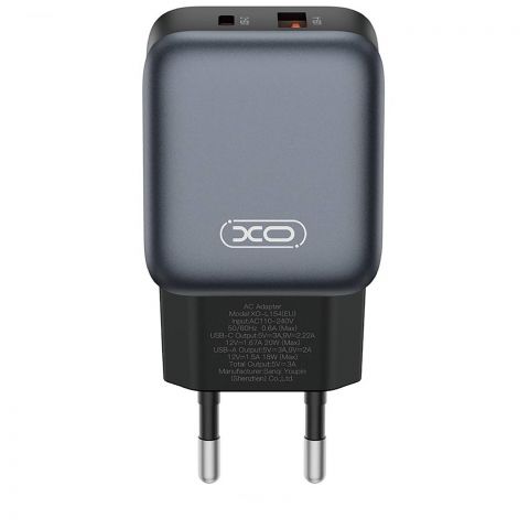 Сетевое зарядное устройство XO L154 (1USB-С, 1USB, 3А) PD, QC 3.0 Black (L154.black)