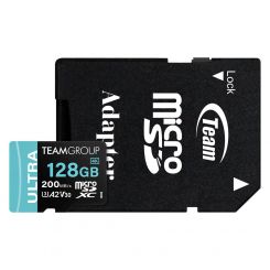 Карта памяти MicroSDXC  128GB UHS-I/U3 Class 10 Team Ultra R200/W80MB/s + SD-адаптер (TULMSDX128GIA2V3022503)