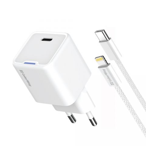 Сетевое зарядное устройство ColorWay GaN Mini 20W PD Port PPS USB-C White (CW-CHS059PDL-WT) + кабель Lightning