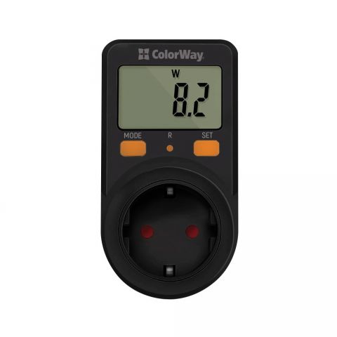 Энергометр цифровой (W/V/A/C/KWh) СolorWay для розетки (16A/3680W) (CW-VM16-01D)