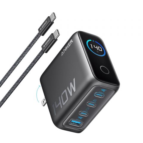 Сетевое зарядное устройство Anker Laptop GaN Charger Black, 140W 3xUSB-C 1xUSB-A Display (B2697GZ1) + кабель USB Type-C