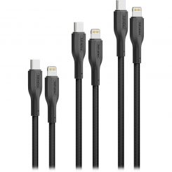 Комплект кабелей Promate USB Type-C - Lightning (M/M), 3A, 27W, 0.3 м, 1.2 м, 2 м Black (cablekit-ci)