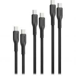 Комплект кабелей Promate USB Type-C - USB Type-C (M/M), 3A, 60W, 0.3 м, 1.2 м, 2 м Black (cablekit-cc.black)