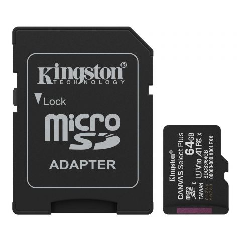 Карта памяти MicroSDXC  64GB UHS-I Class 10 Kingston Canvas Select Plus R150MB/s + SD-адаптер (SDCS3/64GB)