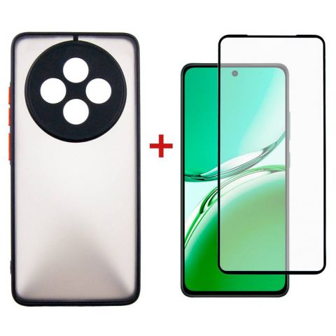 Чeхол-накладка Dengos Matte для Oppo Reno 12F 4G Black (DG-KM-157) + защитное стекло Чeхол-накладка Dengos Matte для Oppo Reno 12F 4G Black (DG-KM-157) + защитное стекло