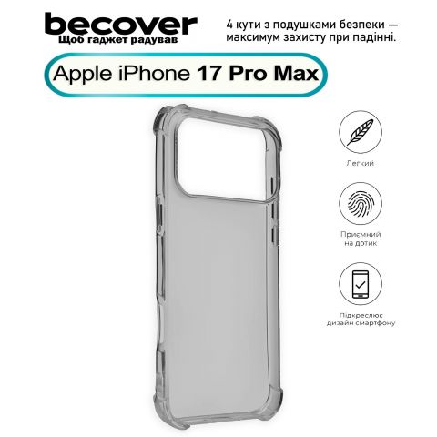 Чeхол-накладка BeCover Anti-Shock для Apple iPhone 17 Pro Max Grey (713800) Чeхол-накладка BeCover Anti-Shock для Apple iPhone 17 Pro Max Grey (713800)