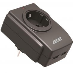 Мережевий адаптер 2E 1xТип F, 16A, 2xUSB-A, чорний (2E-AD120U)