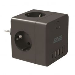 Мережевий адаптер 2E 4xТип F, 16A, 3xUSB-A, 1x USB-C, чорний (2E-AD431BK)