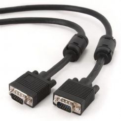 Кабель Cablexpert VGA - VGA (M/M), HD15, с 2-мя фер. кольцами, черный, 5 м (CC-PPVGA-5M-B) пакет