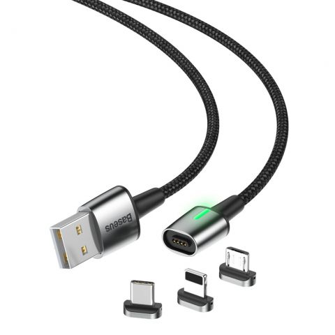 Кабель Baseus Zinc Magnetic Kit Lightning + Type-C + microUSB 2M Черный (TZCAXC-B01)