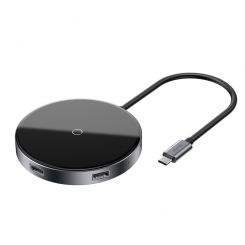 Беспроводное ЗУ Baseus Circular Mirror+USB Hub Type-C to USB3.0*1+USB2.0*3+Type-C PD (WXJMY-0G)