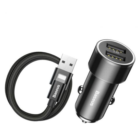 Автомобильное зарядное устройство Baseus Small Screw 3.4A Dual-USB Lightning Черный (TZXLD-A01)