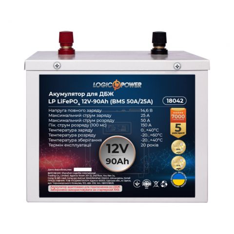 Аккумулятор LP LiFePO4 для ИБП 12V (12,8V) - 90 Ah (1152Wh) (BMS 50A/25A) металл
